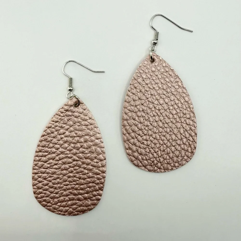 Rose Gold Metallic Faux Leather Teardrop Earrings | Lightweight